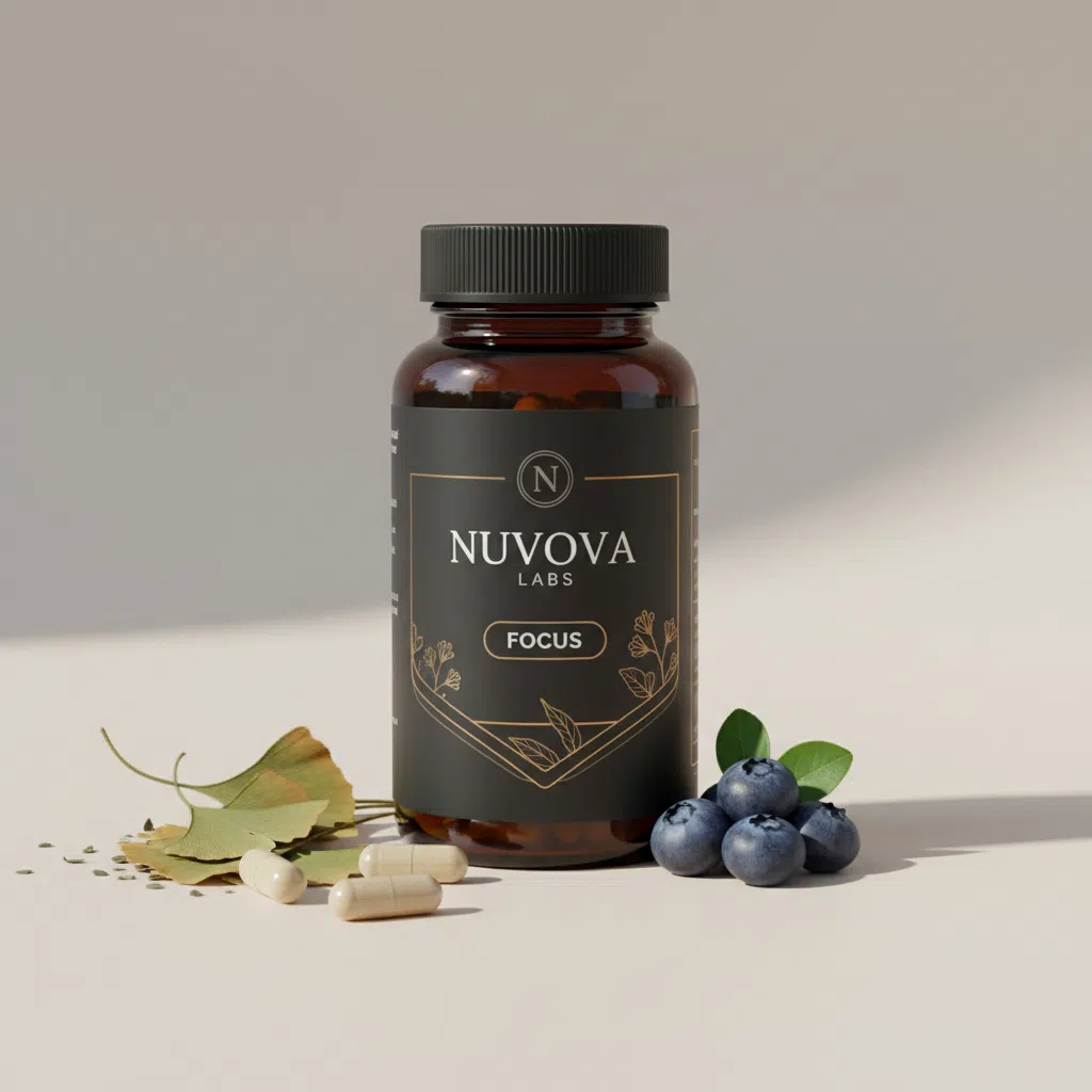 Nuvova Labs white supplement bottle with label, 90 capsules, shown on a clean surface